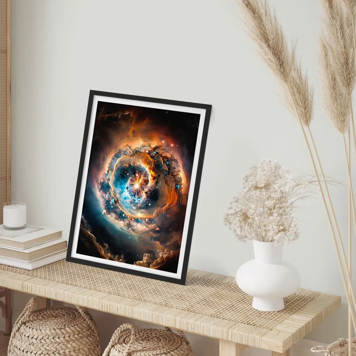Affisch i svart ram - En kosmisk explosion av ljus och energi i galaxens rymd. - 50x70cm - Början - Modern väggdekoration för vardagsrum och sovrum ARTTOR