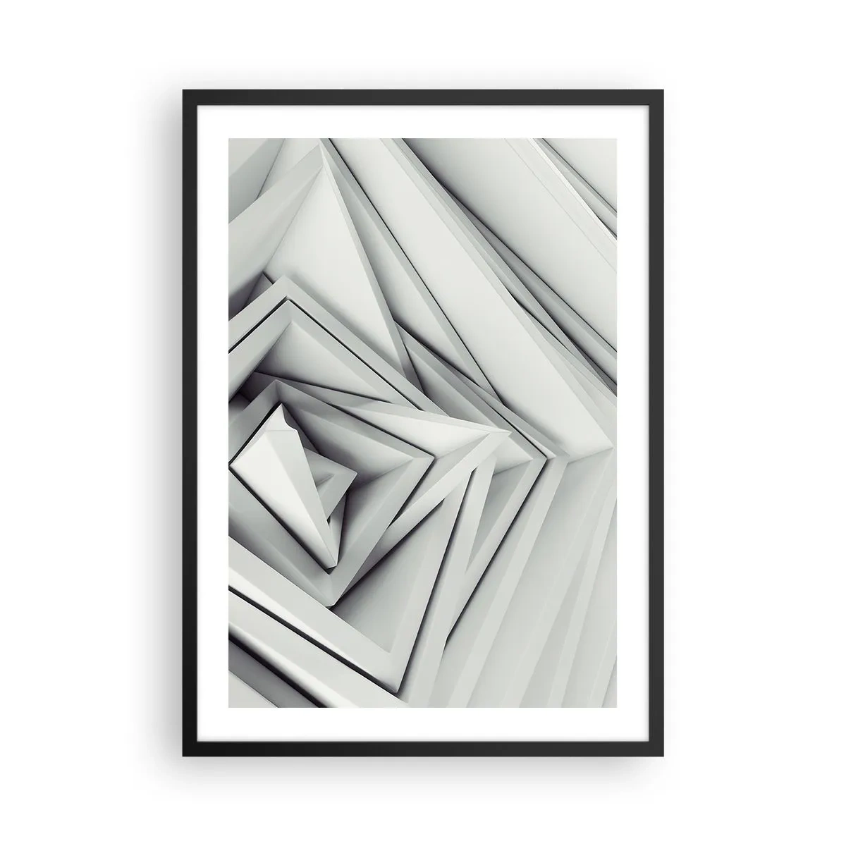 Affisch i svart ram - Abstrakt komposition av geometriska trianglar i 3D - 50x70cm - Blommande vassa kanter - Modern väggdekoration för vardagsrum och sovrum ARTTOR