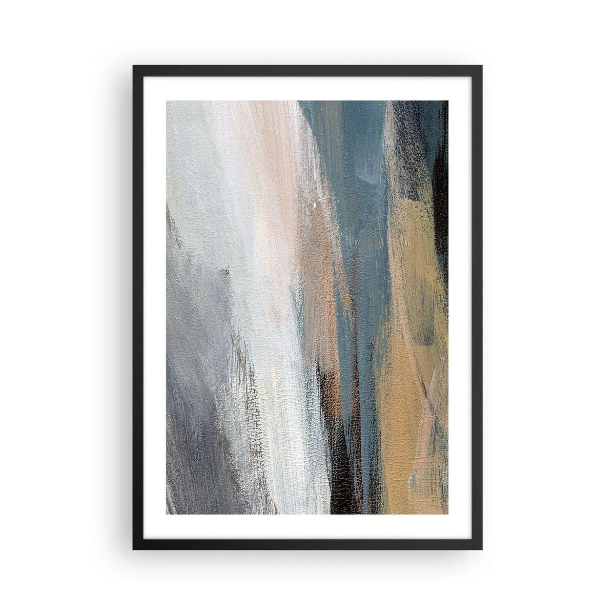 Affisch i svart ram - En abstrakt komposition i dämpade färger - 50x70cm - Abstraktion: nordligt landskap - Modern väggdekoration för vardagsrum och sovrum ARTTOR