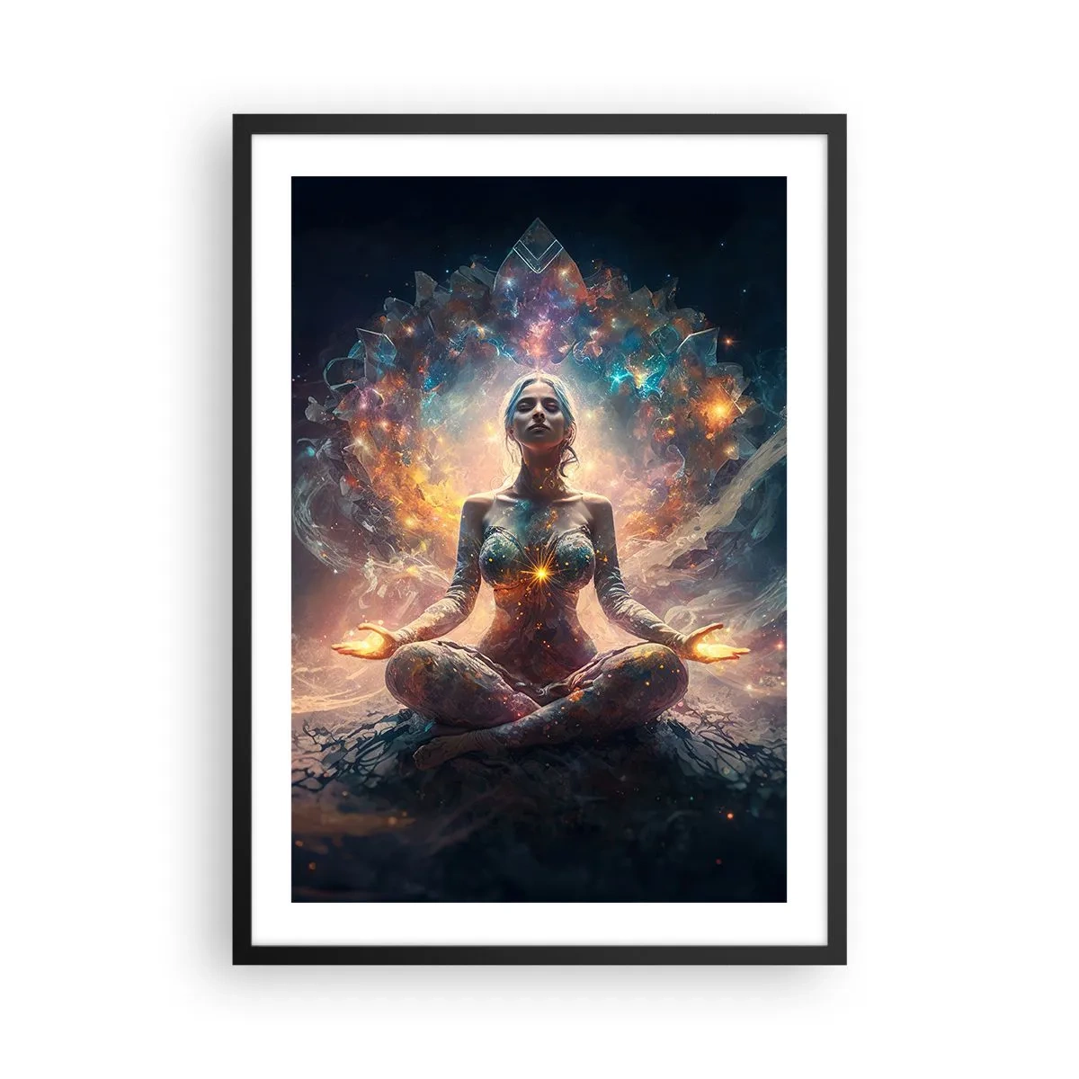Affisch i svart ram - Mystisk meditation omgiven av kosmisk energi - 50x70cm - Flöde av god energi - Modern väggdekoration för vardagsrum och sovrum ARTTOR