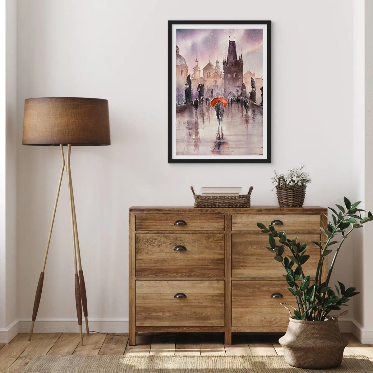Affisch i svart ram - En romantisk promenad på bron en regnig dag - 50x70cm - Människor förändras inte - Modern väggdekoration för vardagsrum och sovrum ARTTOR