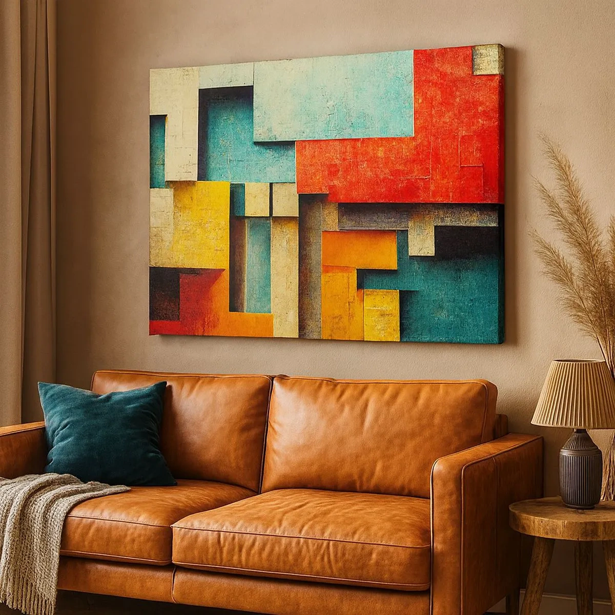 Canvastavla - Bild på duk - Abstrakta geometriska former i livfulla färger - 70x50cm - Festival av räta vinklar - Modern väggdekoration för vardagsrum och sovrum ARTTOR