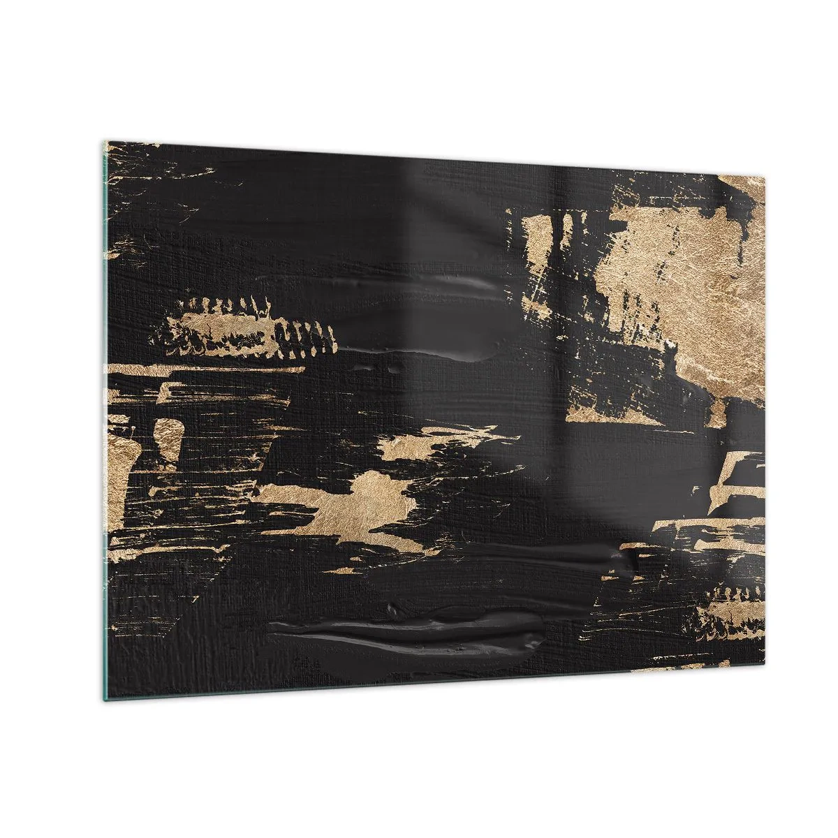 Glastavla - Bild på glas - Svart och guld abstraktion med en penseldragsliknande textur - 70x50cm - Ett spår av beröring - Modern väggdekoration för vardagsrum och sovrum ARTTOR