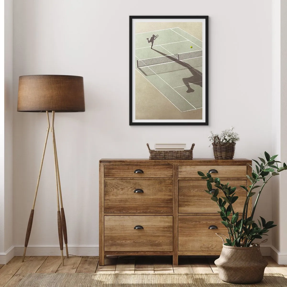 Affisch i svart ram - En tennisspelare som tjänstgör på planen - 50x70cm - Övervinna sig själv - Modern väggdekoration för vardagsrum och sovrum ARTTOR