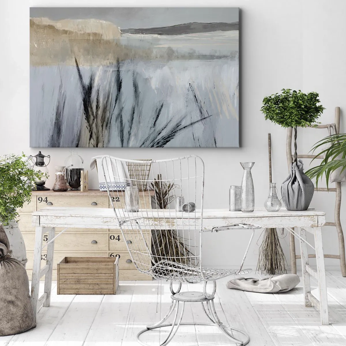 Canvastavla - Bild på duk - Ett pittoreskt vinterlandskap med fält och gräs - 70x50cm - Vinterfält - Modern väggdekoration för vardagsrum och sovrum ARTTOR