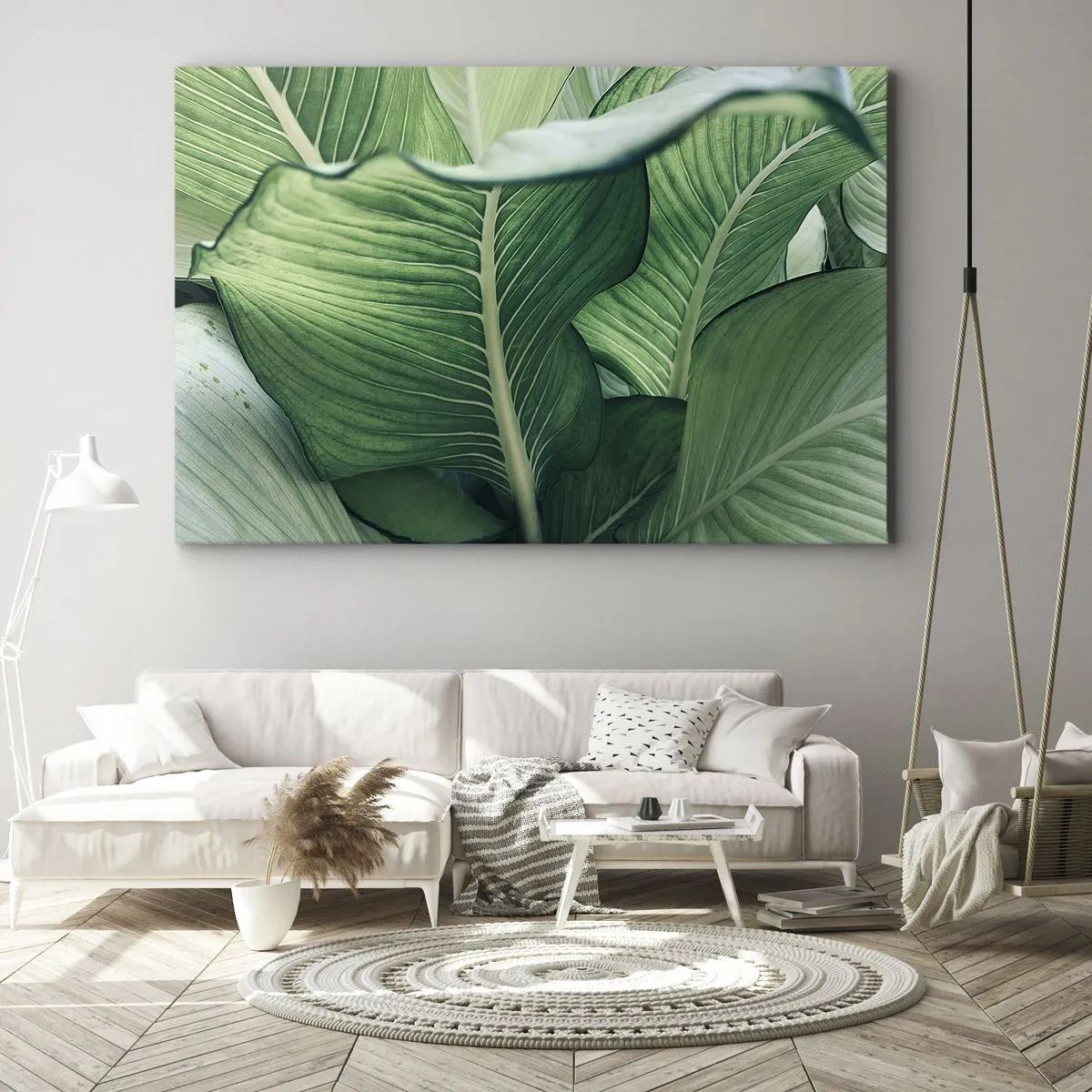 Canvastavla - Bild på duk - Gröna blad med uttrycksfulla detaljer och struktur - 70x50cm - Livet intensivt grönt - Modern väggdekoration för vardagsrum och sovrum ARTTOR