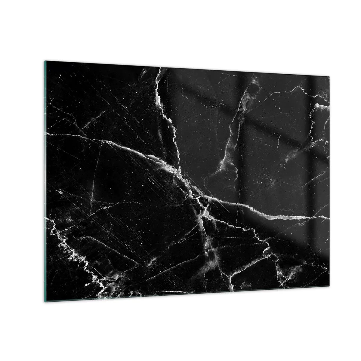 Glastavla - Bild på glas - Svart marmoryta med ljusa ådror - 70x50cm - Stenens hemliga liv - Modern väggdekoration för vardagsrum och sovrum ARTTOR