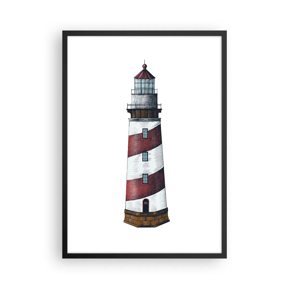 Affisch i svart ram - Fyrillustration i klassisk stil - 50x70cm - Alltid på sin vakt - Modern väggdekoration för vardagsrum och sovrum ARTTOR