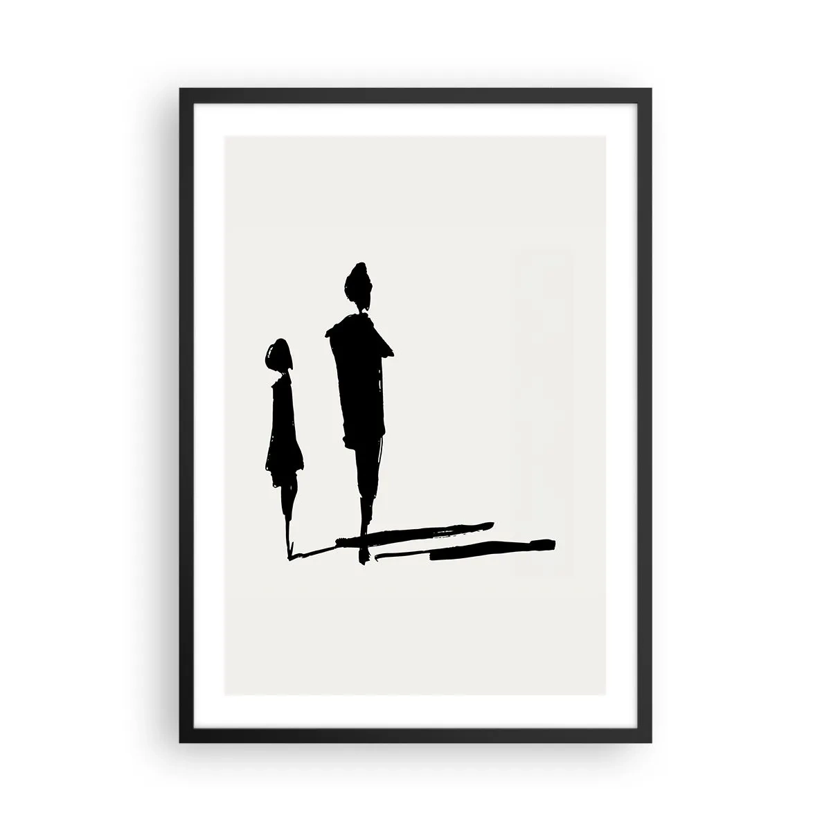 Affisch i svart ram - Silhuetter av två figurer i svart mot en ljus bakgrund - 50x70cm - Säkert tillsammans? - Modern väggdekoration för vardagsrum och sovrum ARTTOR