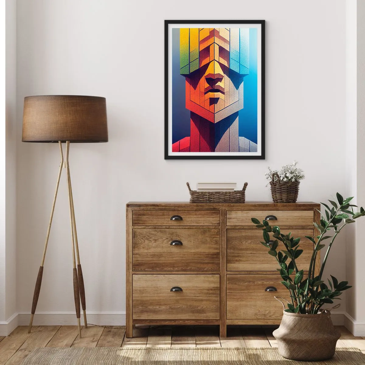 Affisch i svart ram - Ett monumentalt ansikte i geometrisk stil - 50x70cm - En man med principer - Modern väggdekoration för vardagsrum och sovrum ARTTOR