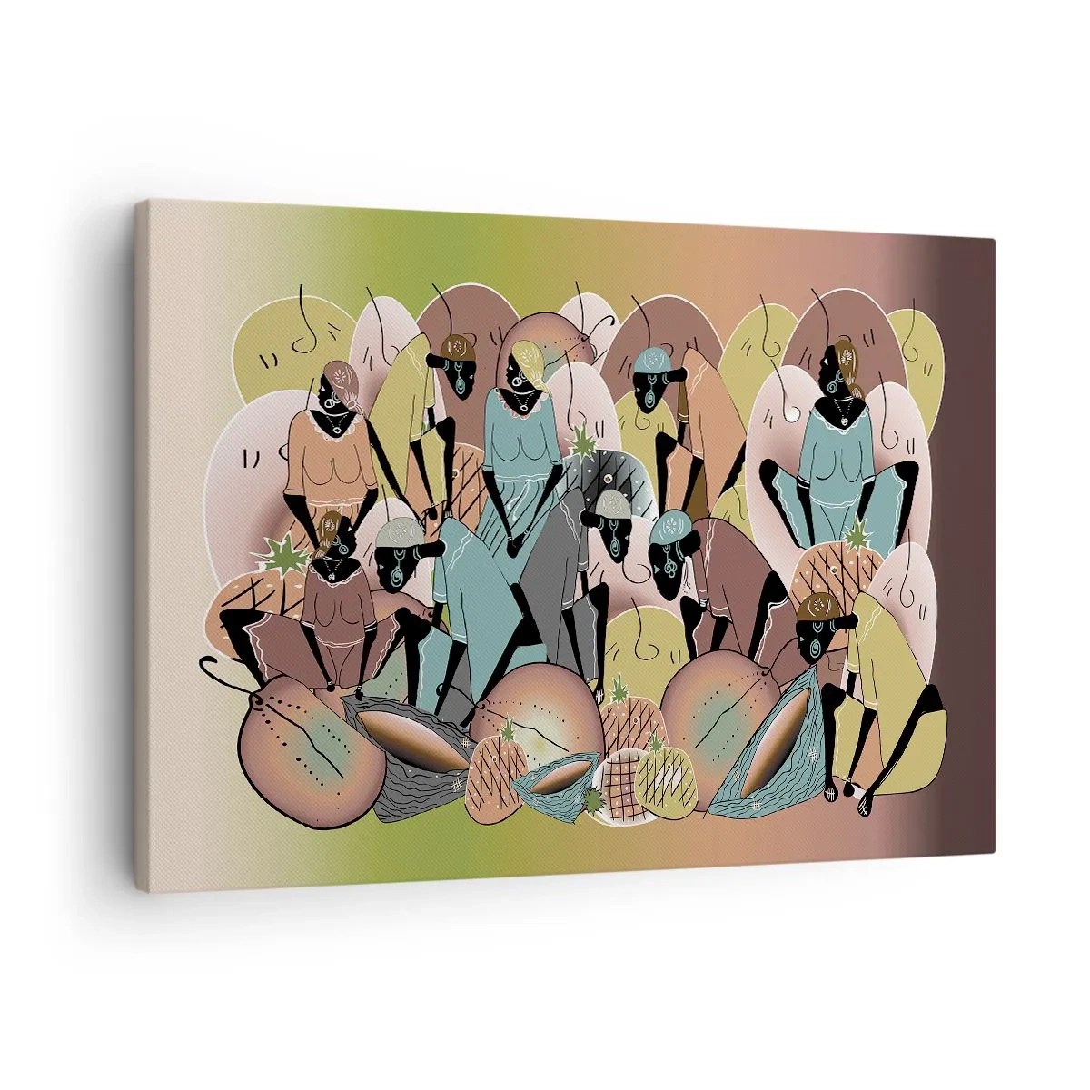 Canvastavla - Bild på duk - En färgglad abstrakt komposition inspirerad av afrikansk kultur - 70x50cm - Högtiden kommer - Modern väggdekoration för vardagsrum och sovrum ARTTOR