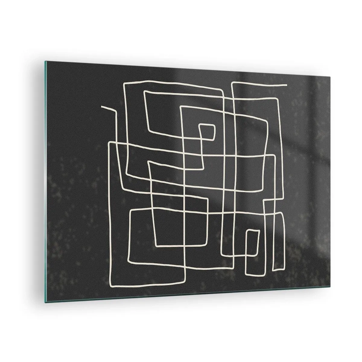 Glastavla - Bild på glas - Geometrisk abstraktion med vita linjer på svart bakgrund - 70x50cm - Inte så enkelt - Modern väggdekoration för vardagsrum och sovrum ARTTOR