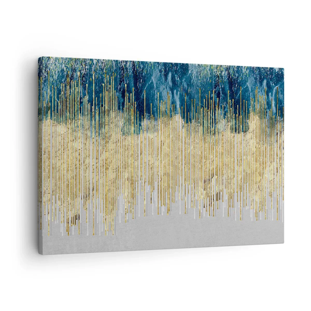 Canvastavla - Bild på duk - Gyllene linjer mot en bakgrund av marinblå och grå abstraktion - 70x50cm - Förgylld gräns - Modern väggdekoration för vardagsrum och sovrum ARTTOR