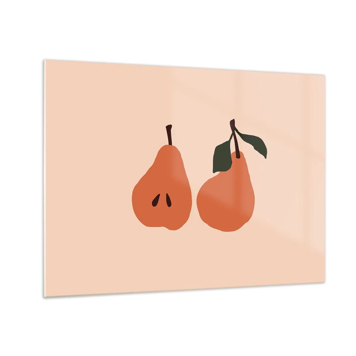 Glastavla - Bild på glas - Illustration av två päron på beige bakgrund i minimalistisk stil - 70x50cm - Bara sötma - Modern väggdekoration för vardagsrum och sovrum ARTTOR