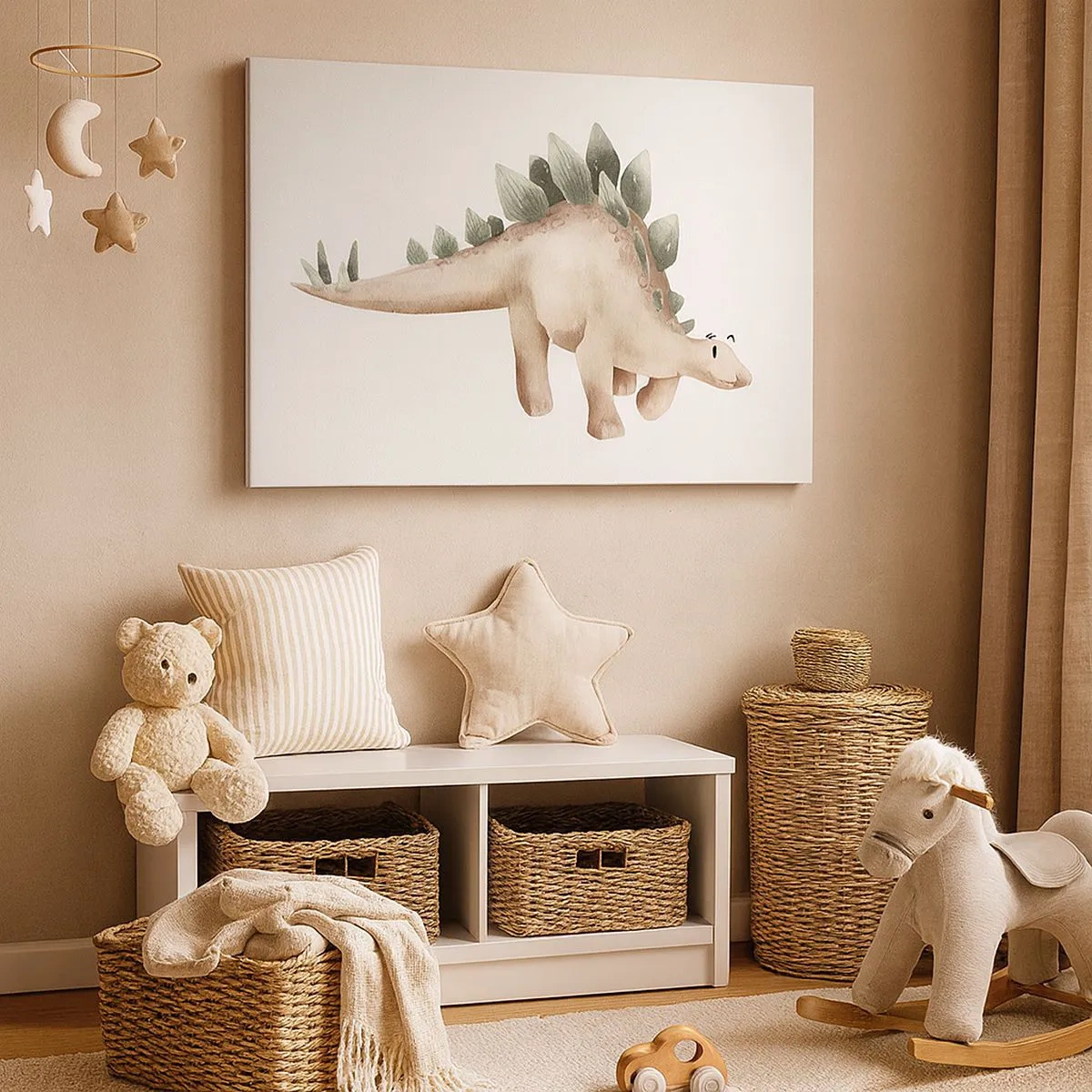 Canvastavla - Bild på duk - En söt dinosaurie i pastellfärger - 70x50cm - Er vän - Modern väggdekoration för vardagsrum och sovrum ARTTOR