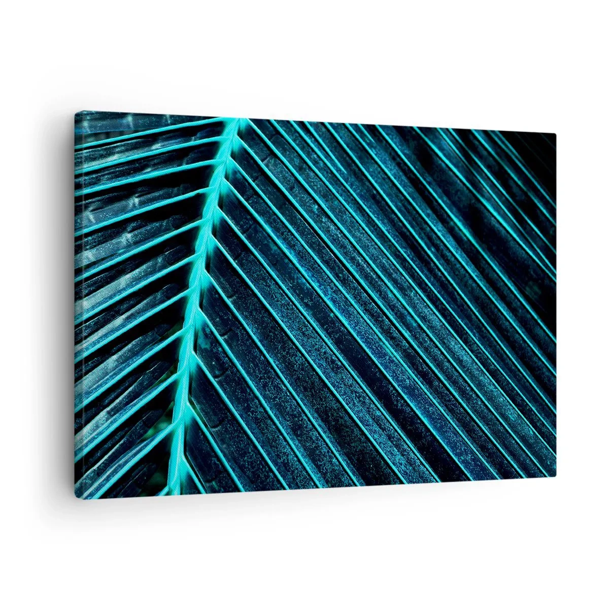 Canvastavla - Bild på duk - Makrofotografi av ett löv i nyanser av turkos och marinblått - 70x50cm - Grön textur - Modern väggdekoration för vardagsrum och sovrum ARTTOR