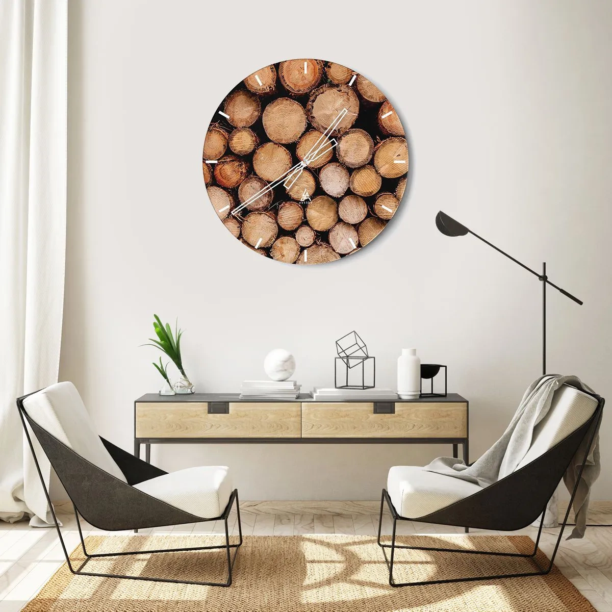 Väggklocka - Klocka på glas - Kapade trädstammar arrangerade i en naturlig komposition - 30x30cm - Ny början - Modern väggdekoration för vardagsrum, kök och sovrum ARTTOR