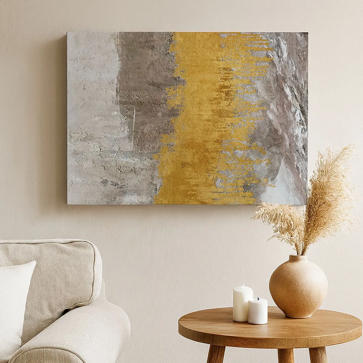 Canvastavla - Bild på duk - Abstrakt mönster i guld och beige - 70x50cm - En gyllene explosion - Modern väggdekoration för vardagsrum och sovrum ARTTOR