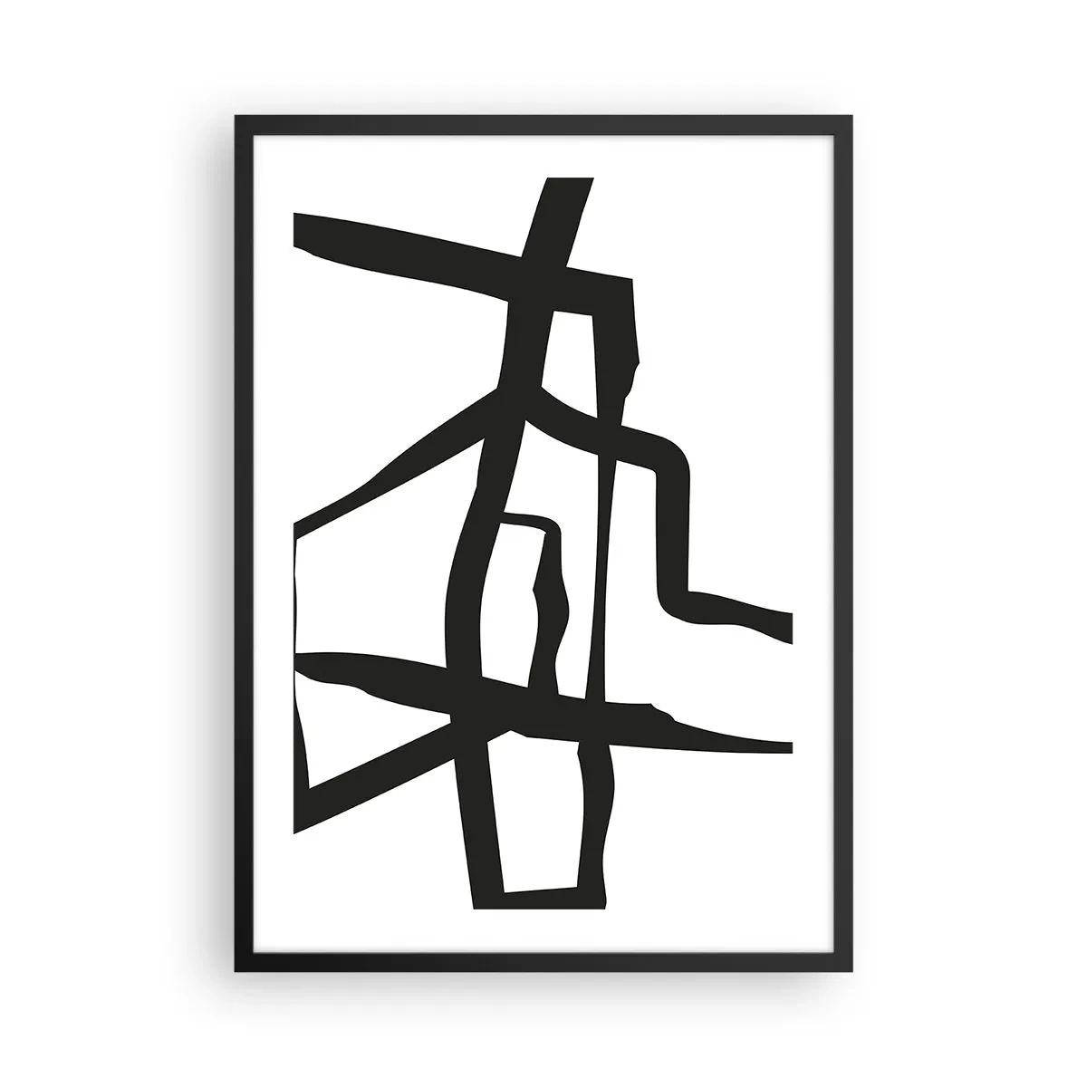 Affisch i svart ram - Abstrakt komposition av svarta linjer på en vit bakgrund - 50x70cm - Svartvit konstruktion - Modern väggdekoration för vardagsrum och sovrum ARTTOR