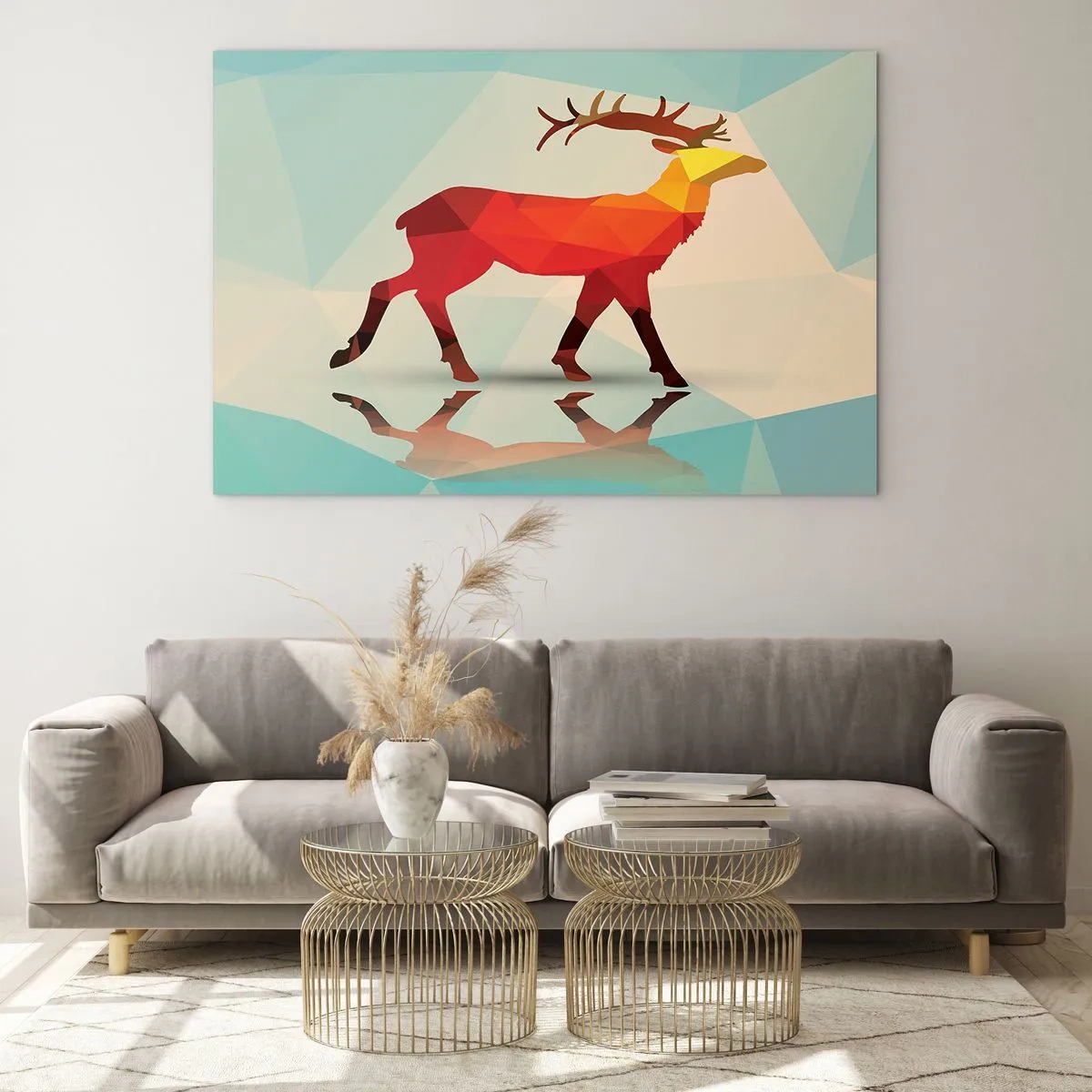 Glastavla - Bild på glas - Geometrisk hjort i färgglad abstraktion - 70x50cm - Geometrisk hjort - Modern väggdekoration för vardagsrum och sovrum ARTTOR