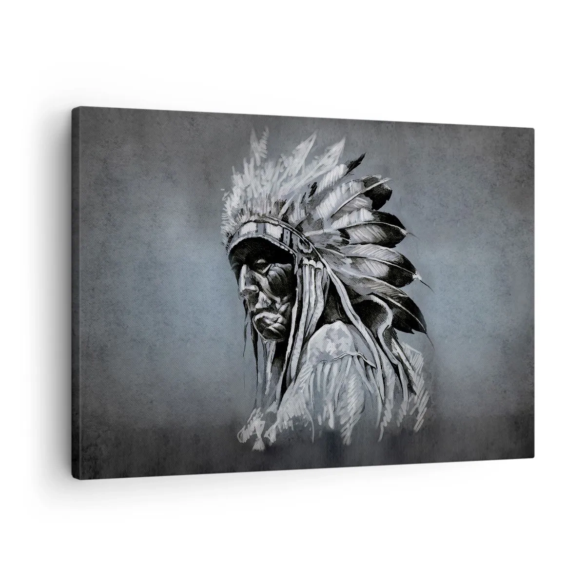 Canvastavla - Bild på duk - Porträtt av en indisk hövding som bär en traditionell huvudbonad - 70x50cm - Tillbaka till rötterna - Modern väggdekoration för vardagsrum och sovrum ARTTOR