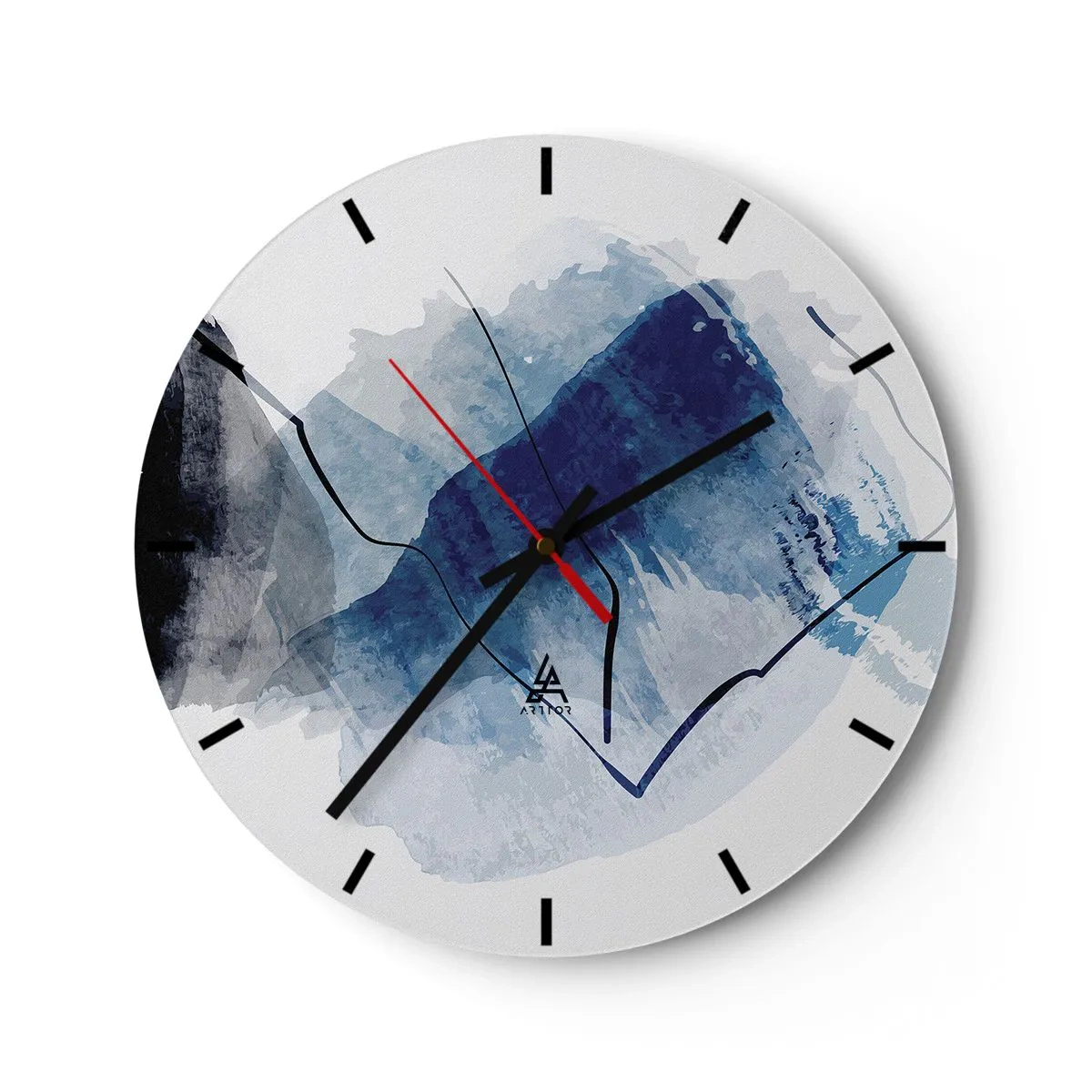 Väggklocka - Klocka på glas - En blå abstrakt form som liknar ett isberg - 30x30cm - Isberg - Modern väggdekoration för vardagsrum, kök och sovrum ARTTOR