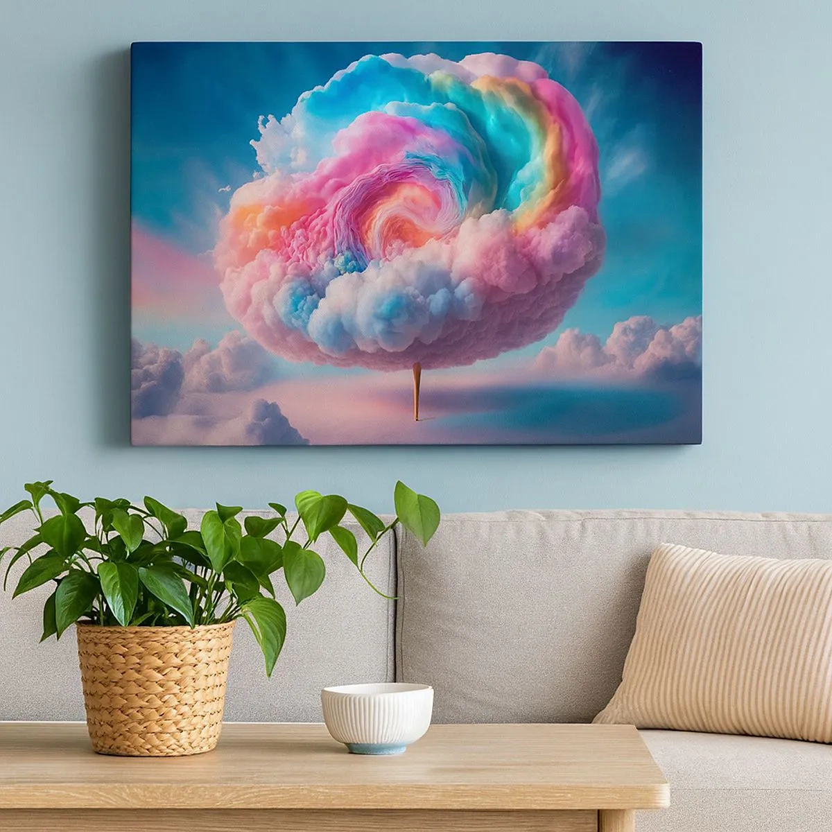 Canvastavla - Bild på duk - Ett spiralformat moln med pastellfärger på himlen - 70x50cm - En dröm om en nöjespark - Modern väggdekoration för vardagsrum och sovrum ARTTOR
