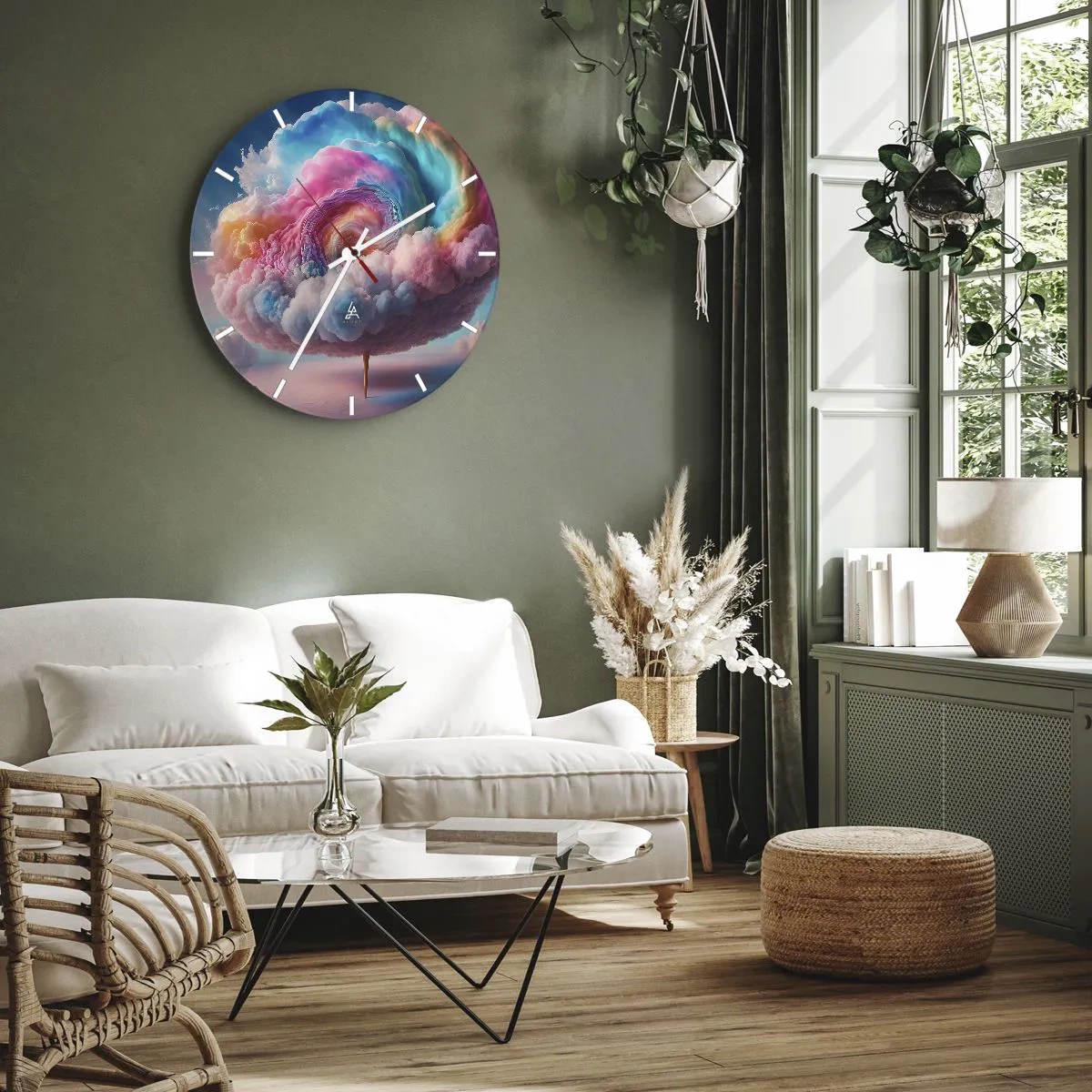 Väggklocka - Klocka på glas - Ett fantasimolnträd i pastellfärger - 30x30cm - En dröm om en nöjespark - Modern väggdekoration för vardagsrum, kök och sovrum ARTTOR
