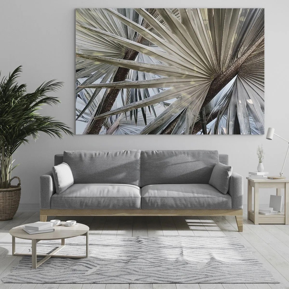 Glastavla - Bild på glas - Palmblad i starkt dagsljus - 70x50cm - Solfjädrarna i tropikerna - Modern väggdekoration för vardagsrum och sovrum ARTTOR