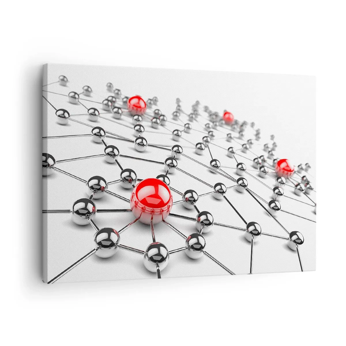 Canvastavla - Bild på duk - Ett nätverk av metalliska bollar med röda accenter - 70x50cm - Silvernät - Modern väggdekoration för vardagsrum och sovrum ARTTOR
