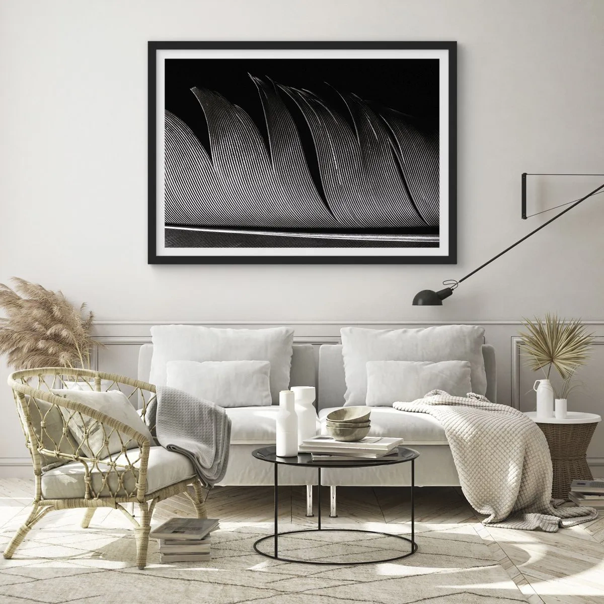 Affisch i svart ram - Fjäder - en underbar konstruktion - 70x50 cm