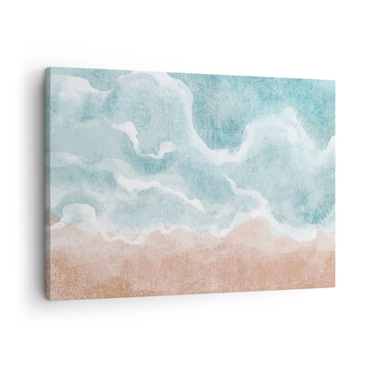 Canvastavla - Bild på duk - Abstrakt strand med vågor i nyanser av blått och beige - 70x50cm - Abstraktion i moln - Modern väggdekoration för vardagsrum och sovrum ARTTOR