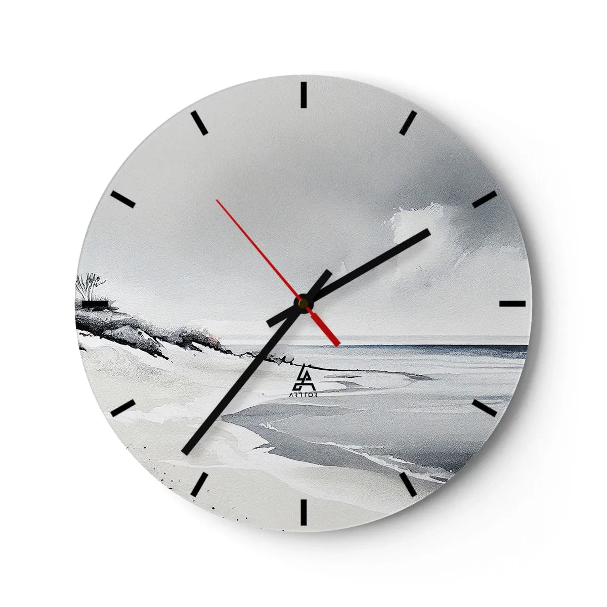 Väggklocka - Klocka på glas - Ett minimalistiskt strandlandskap med sanddyner och en molnig himmel. - 30x30cm - Alltid tillsammans - Modern väggdekoration för vardagsrum, kök och sovrum ARTTOR