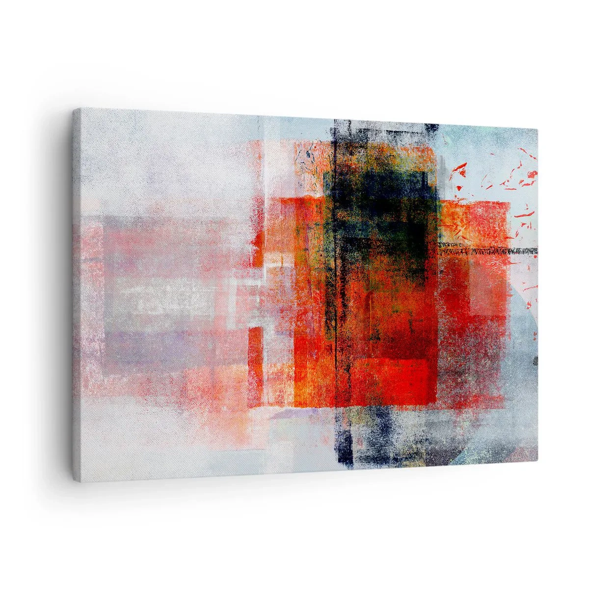 Canvastavla - Bild på duk - Abstrakt geometrisk komposition med röda och orange accenter - 70x50cm - Glödande komposition - Modern väggdekoration för vardagsrum och sovrum ARTTOR