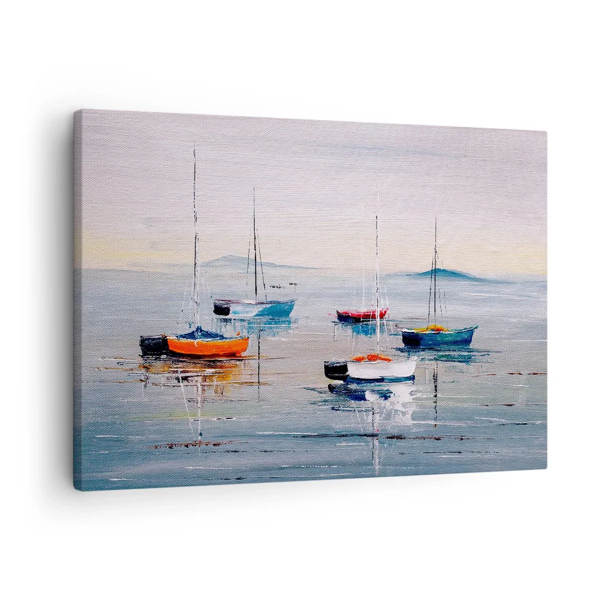 Canvastavla - Bild på duk - Färgglada båtar på lugnt vatten - 70x50cm - En välförtjänt vila - Modern väggdekoration för vardagsrum och sovrum ARTTOR