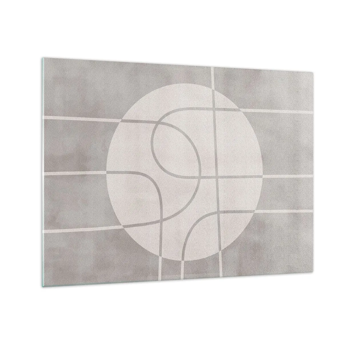 Glastavla - Bild på glas - Beige linjer och cirklar skapar en geometrisk komposition - 70x50cm - Cirkulärt och rakt fram - Modern väggdekoration för vardagsrum och sovrum ARTTOR