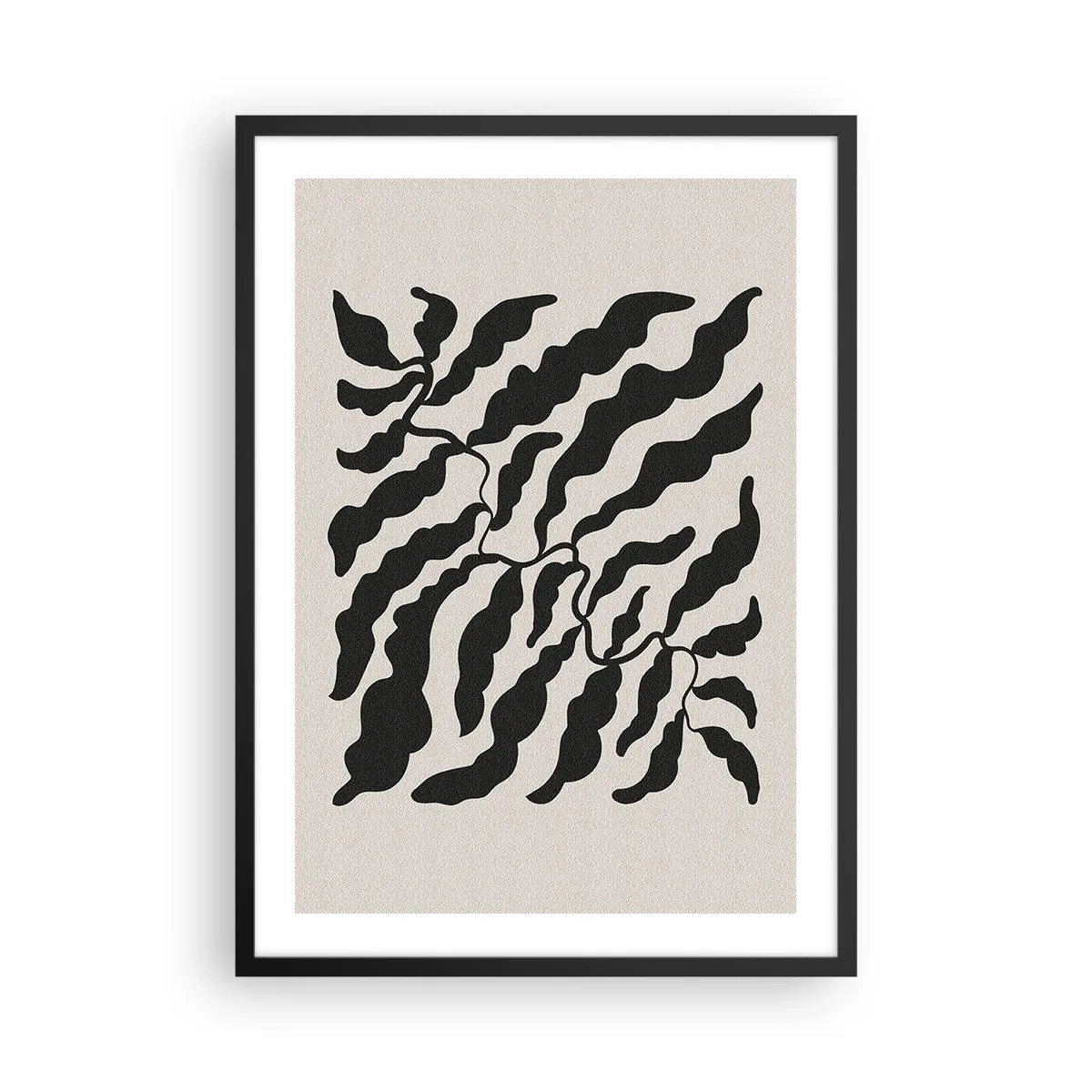 Affisch i svart ram - Abstrakt växtkomposition i svart mot beige bakgrund - 50x70cm - Kvadratens natur - Modern väggdekoration för vardagsrum och sovrum ARTTOR
