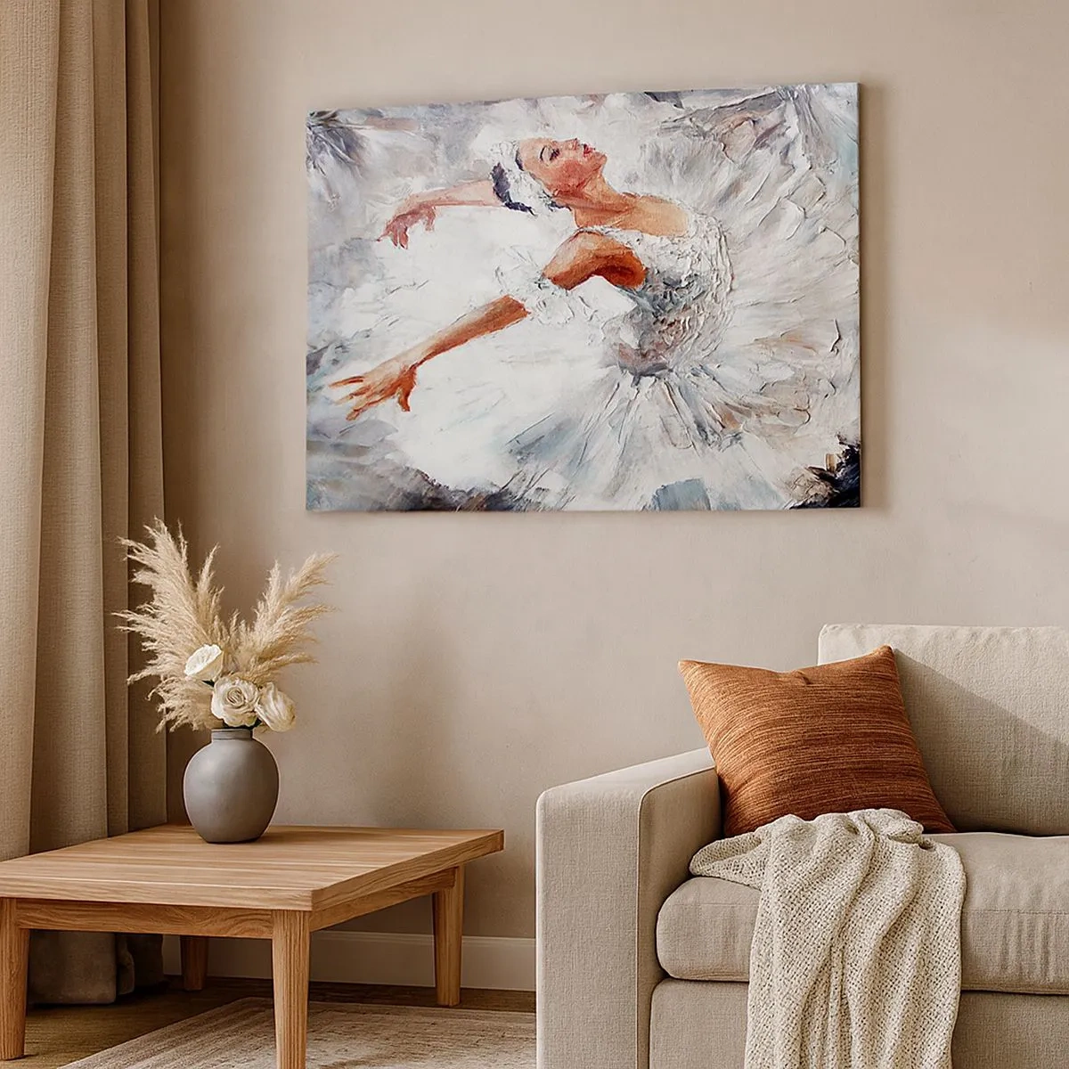 Canvastavla - Bild på duk - En ballerina i vit klänning som dansar - 70x50cm - Fin och lätt som tyll - Modern väggdekoration för vardagsrum och sovrum ARTTOR