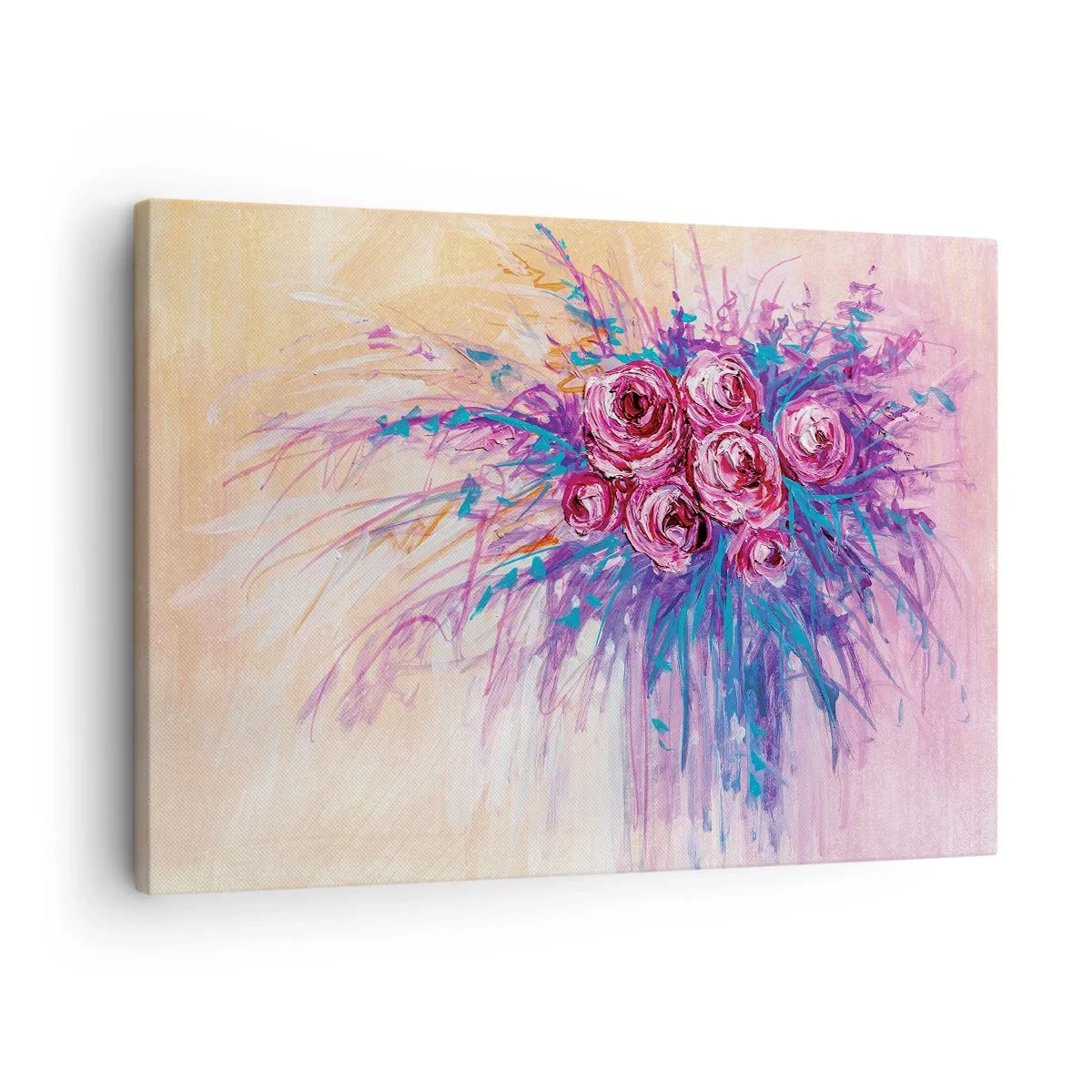 Canvastavla - Bild på duk - En bukett rosor i pastellfärger - 70x50cm - Rosfontän - Modern väggdekoration för vardagsrum och sovrum ARTTOR