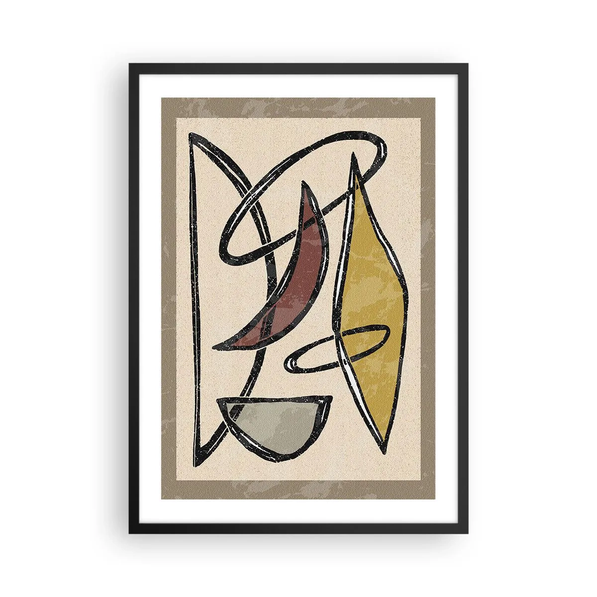 Affisch i svart ram - Geometrisk abstraktion i nyanser av beige och brunt - 50x70cm - Vertikaler och nivåer - Modern väggdekoration för vardagsrum och sovrum ARTTOR
