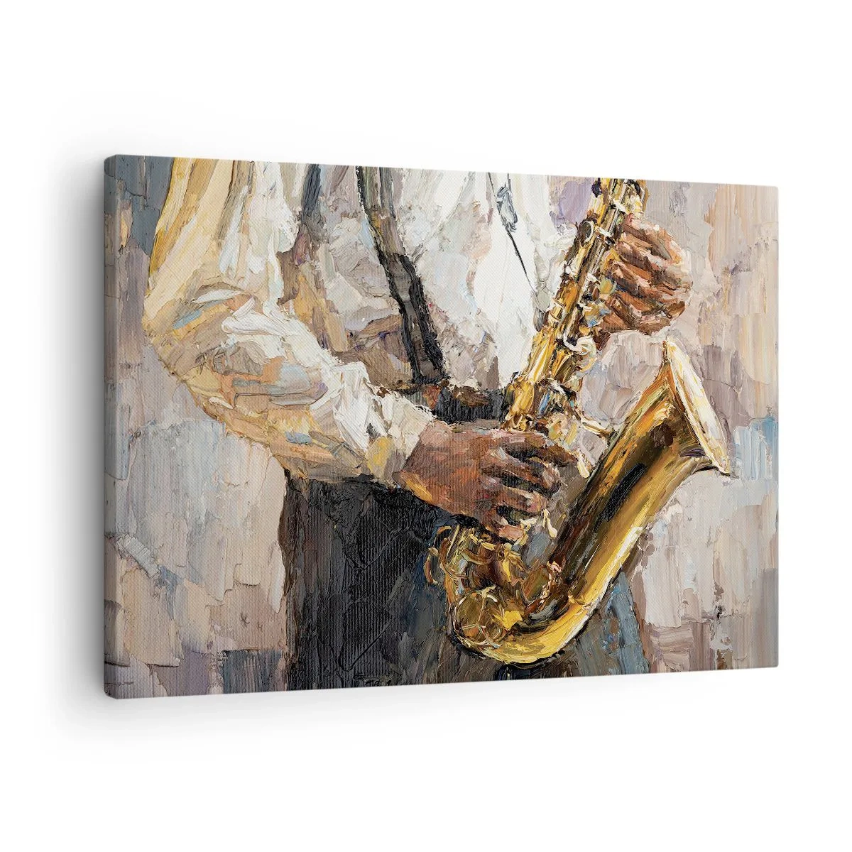 Canvastavla - Bild på duk - En musiker som spelar saxofon i en konstnärlig stil - 70x50cm - Dags för solo - Modern väggdekoration för vardagsrum och sovrum ARTTOR