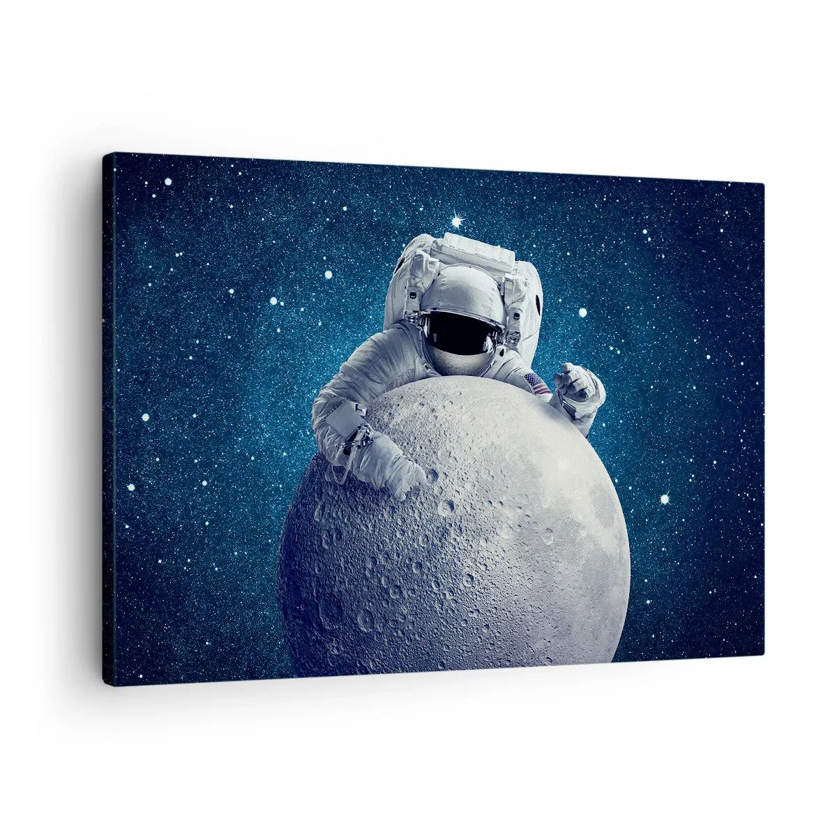 Canvastavla - Bild på duk - Astronaut som håller månen mot en stjärnklar himmel - 70x50cm - Skojare i rymden - Modern väggdekoration för vardagsrum och sovrum ARTTOR