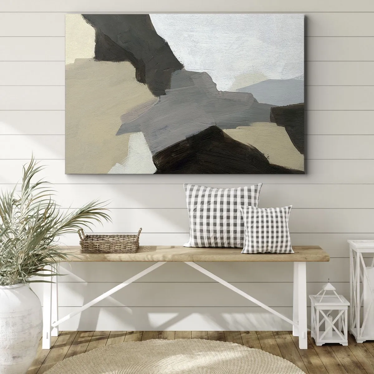 Canvastavla - Bild på duk - Abstrakta former i nyanser av beige, brunt och grått - 70x50cm - Abstraktion: avgrening av det gråa - Modern väggdekoration för vardagsrum och sovrum ARTTOR