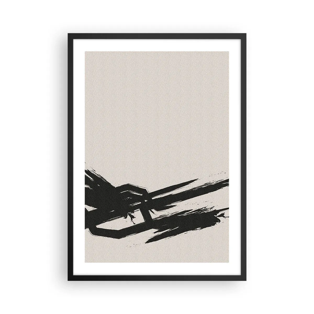 Affisch i svart ram - Dynamisk abstraktion med ett penseldrag i svart - 50x70cm - En ostoppbar rörelse - Modern väggdekoration för vardagsrum och sovrum ARTTOR