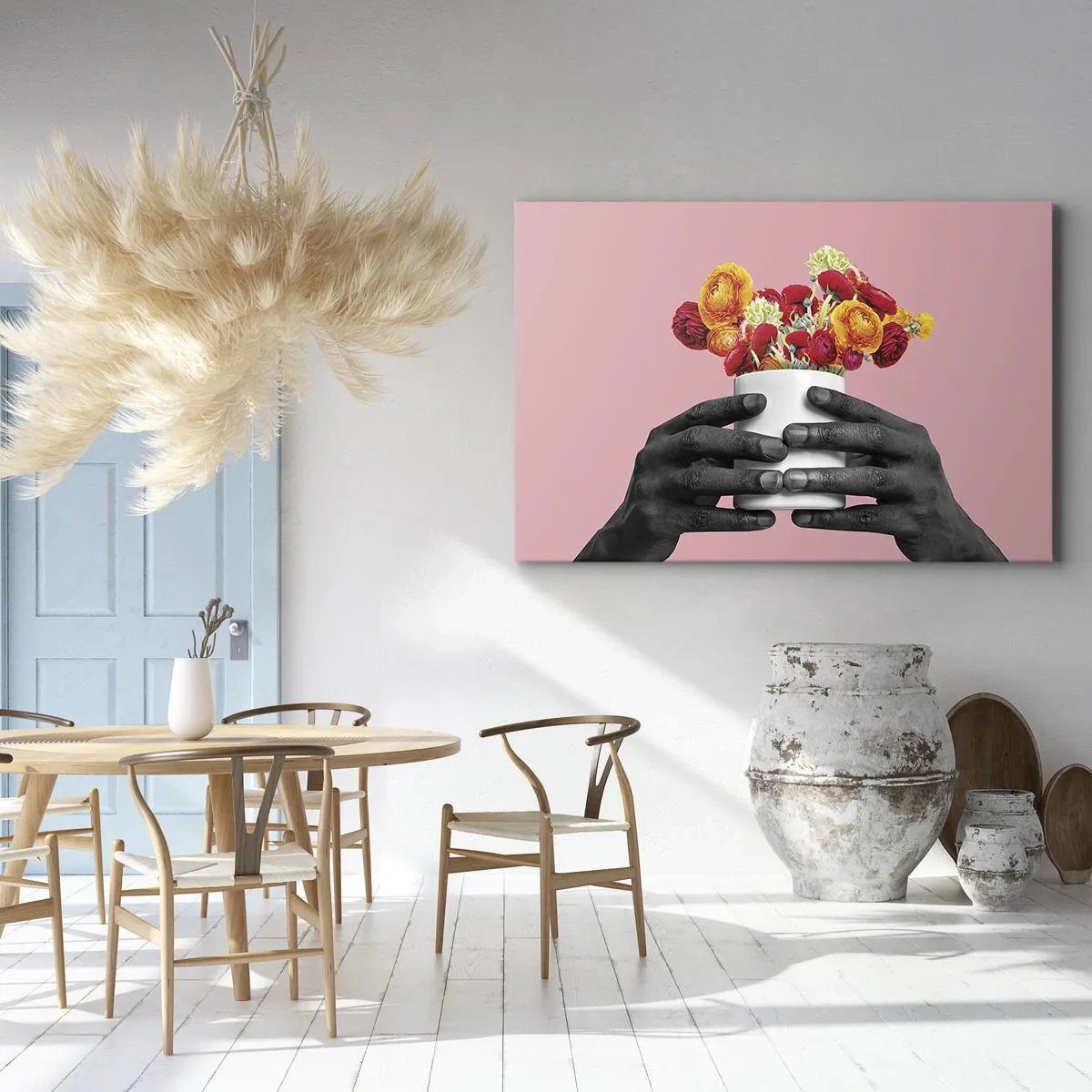 Canvastavla - Bild på duk - Händer som håller en bukett av färgglada blommor - 70x50cm - Livets apoteos - Modern väggdekoration för vardagsrum och sovrum ARTTOR