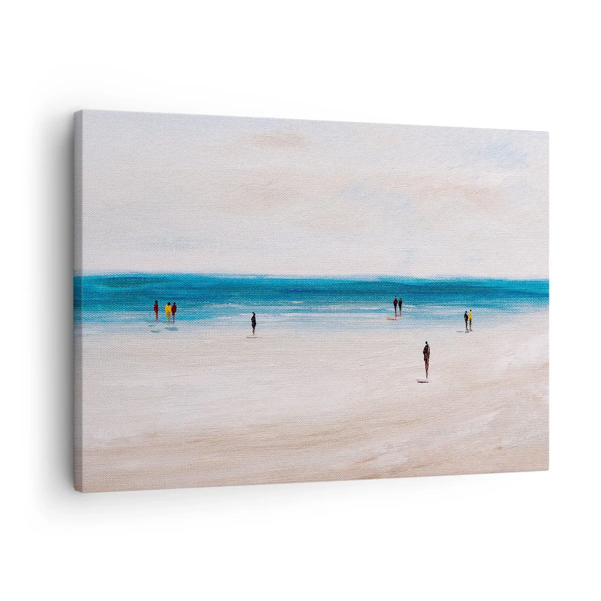 Canvastavla - Bild på duk - En strand med människor mot bakgrund av ett lugnt hav - 70x50cm - Ett naturligt behov - Modern väggdekoration för vardagsrum och sovrum ARTTOR