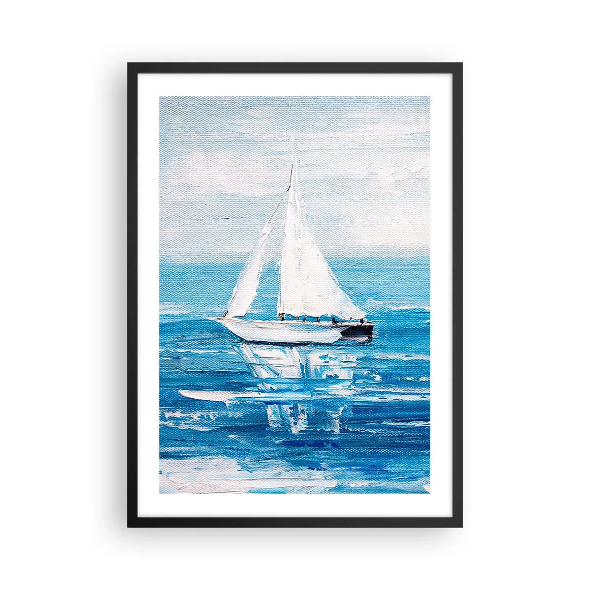 Affisch i svart ram - En yacht på havet i nyanser av blått - 50x70cm - Med en vän vid din sida - Modern väggdekoration för vardagsrum och sovrum ARTTOR