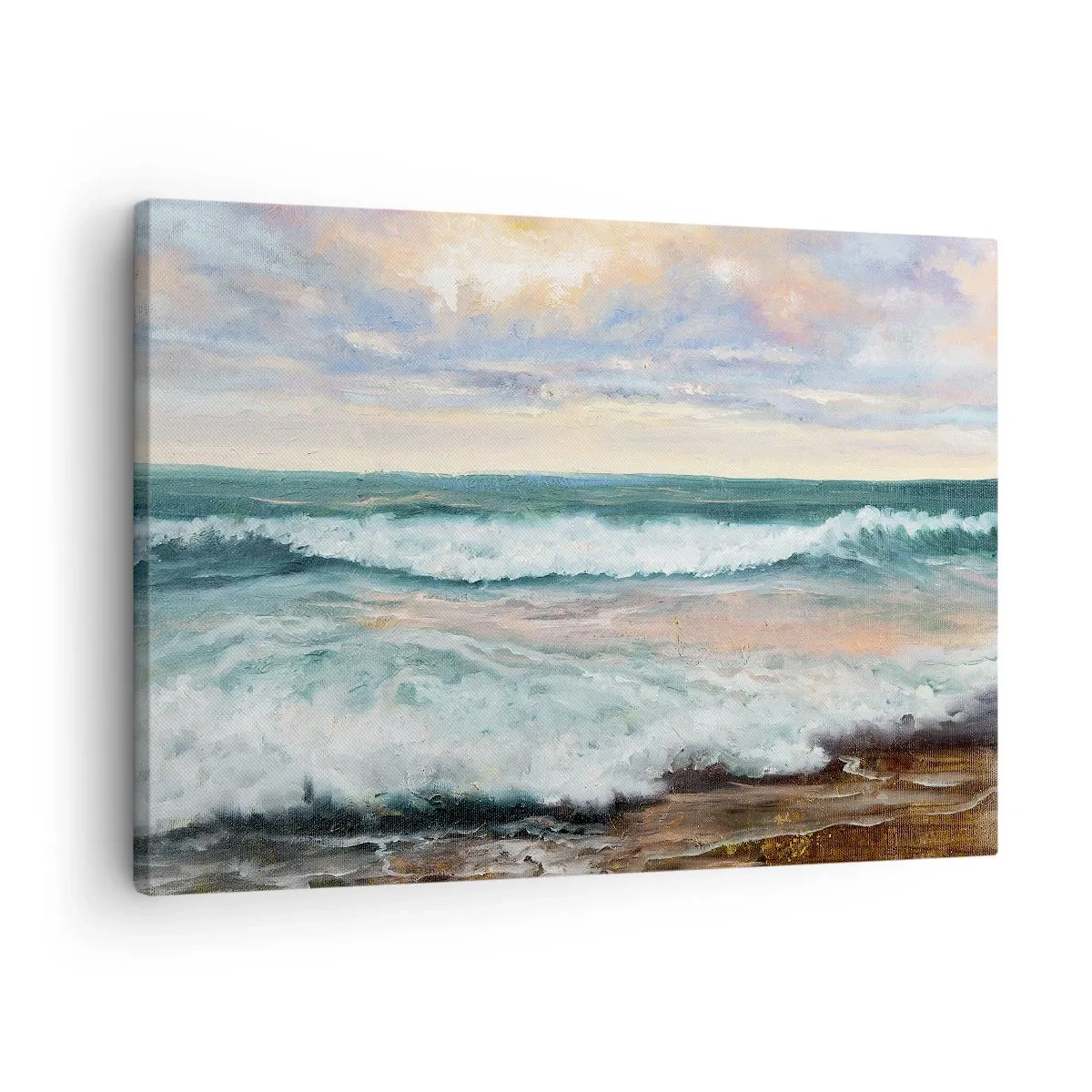 Canvastavla - Bild på duk - Havsvågor mot en molnig himmel vid solnedgången - 70x50cm - Här kan du släta ut din själ - Modern väggdekoration för vardagsrum och sovrum ARTTOR