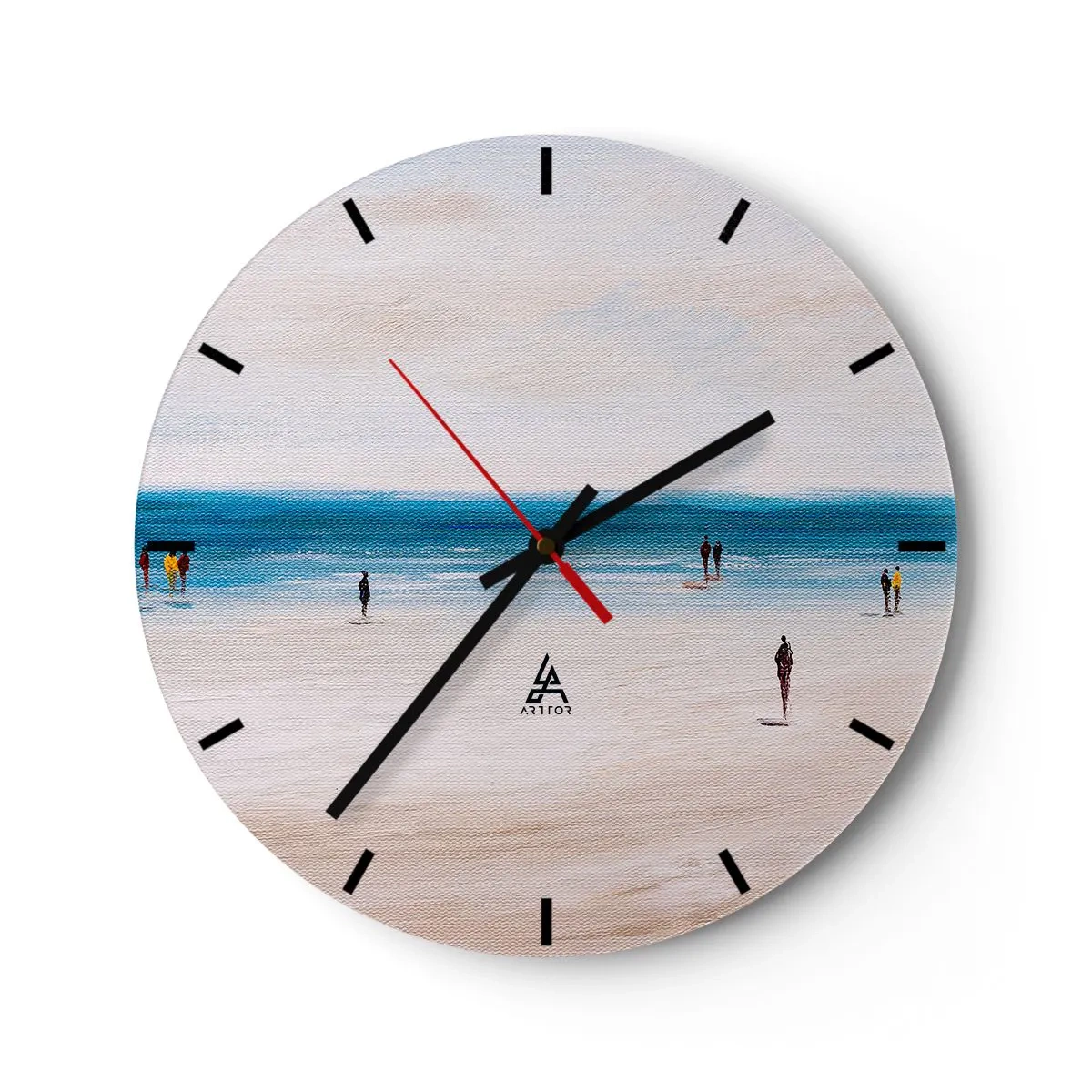 Väggklocka - Klocka på glas - Figurer som går på stranden med utsikt över det lugna havet - 30x30cm - Ett naturligt behov - Modern väggdekoration för vardagsrum, kök och sovrum ARTTOR