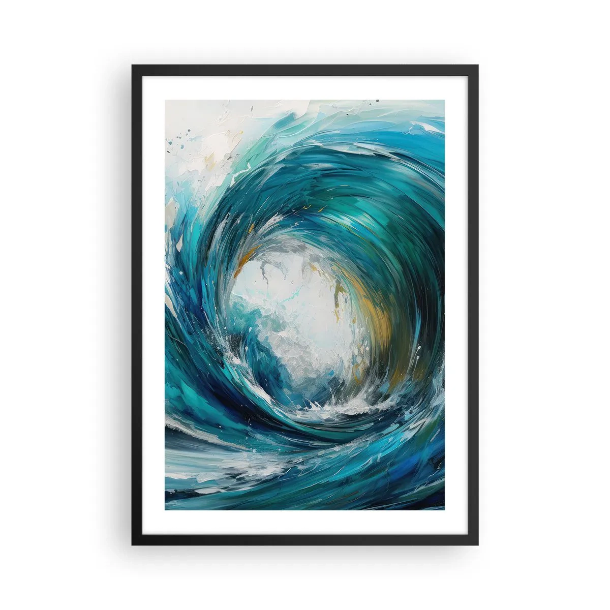 Affisch i svart ram - Abstrakt våg i nyanser av turkos, blått och vitt - 50x70cm - Havsportal - Modern väggdekoration för vardagsrum och sovrum ARTTOR